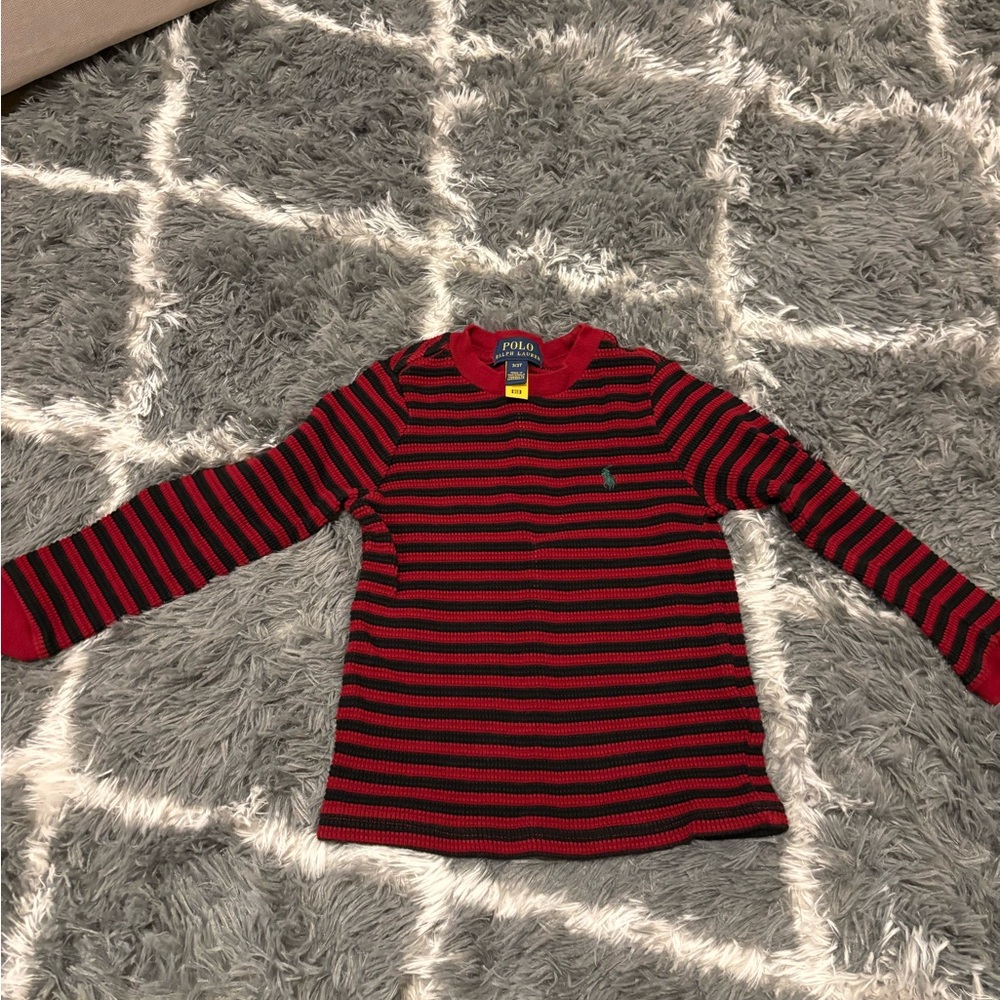 Polo by Ralph Lauren Red and Black Striped Thermal Top